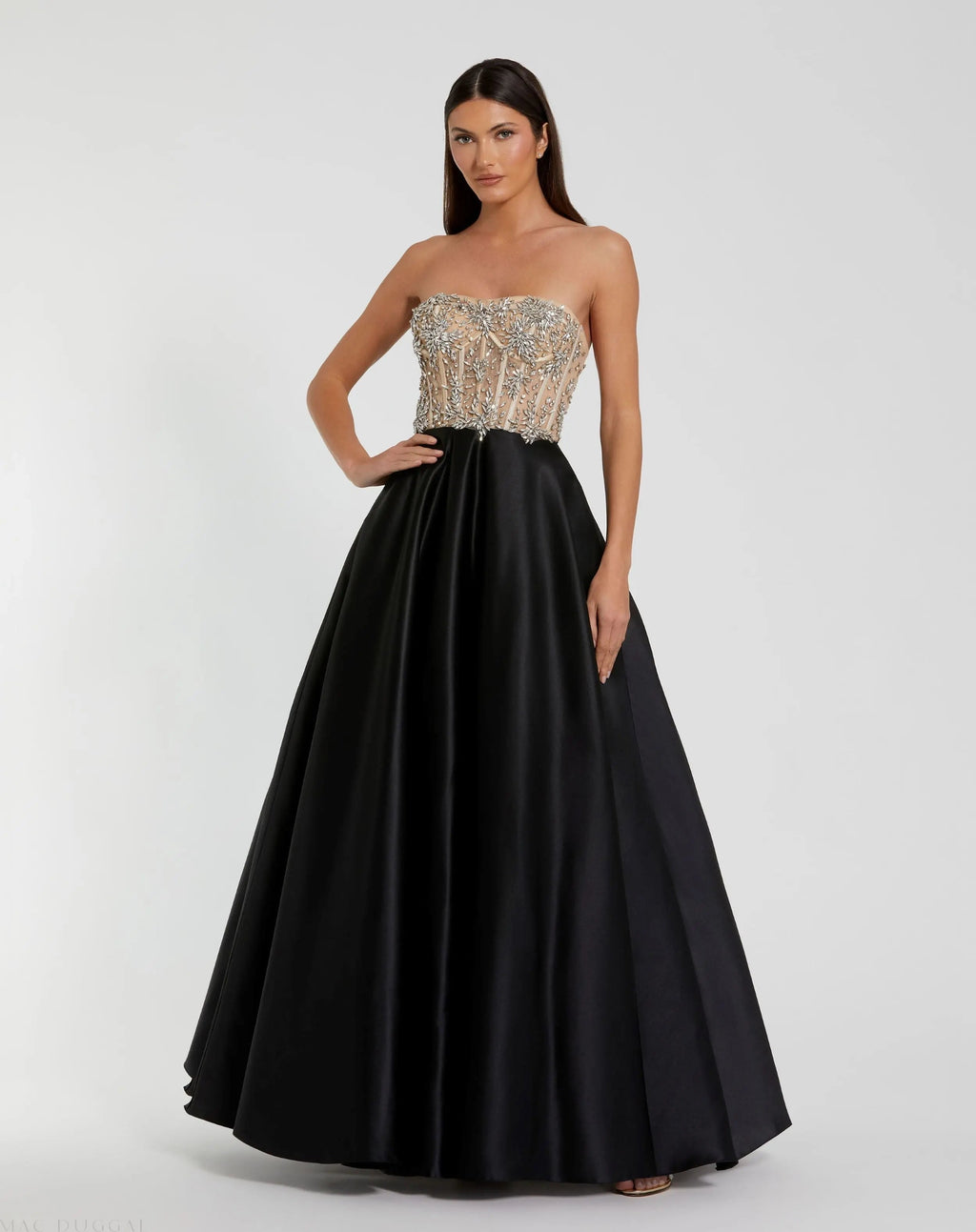 Women's Black Dress Strapless - Black Pleated