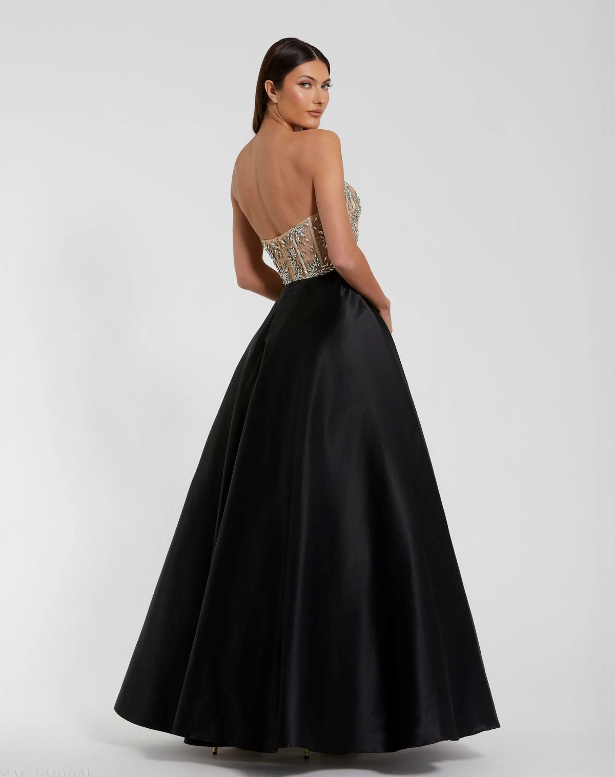 Women's Black Dress Strapless - Black Pleated