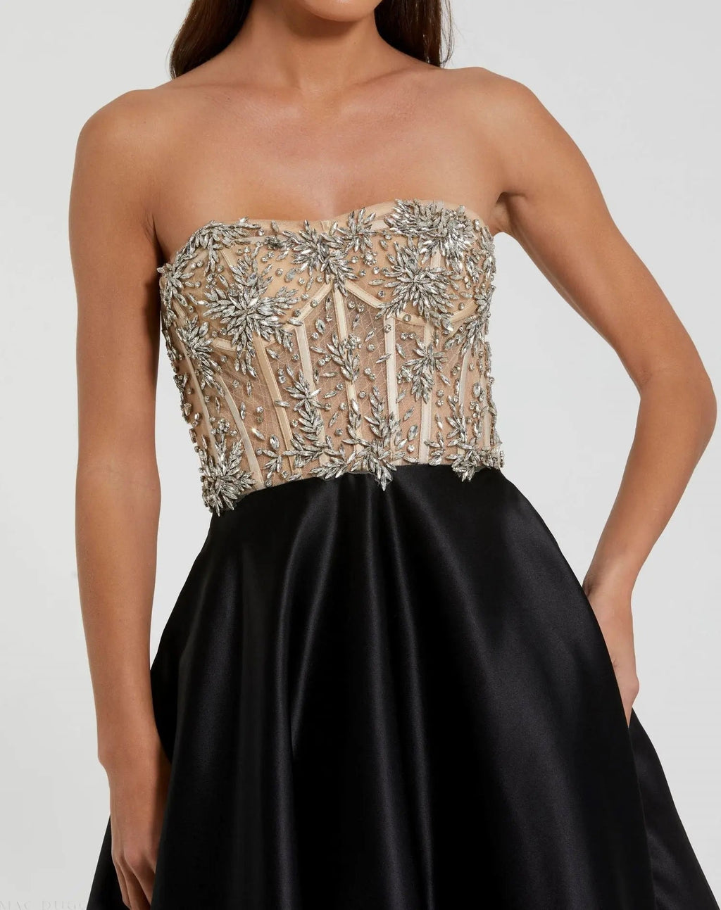 Women's Black Dress Strapless - Black Pleated