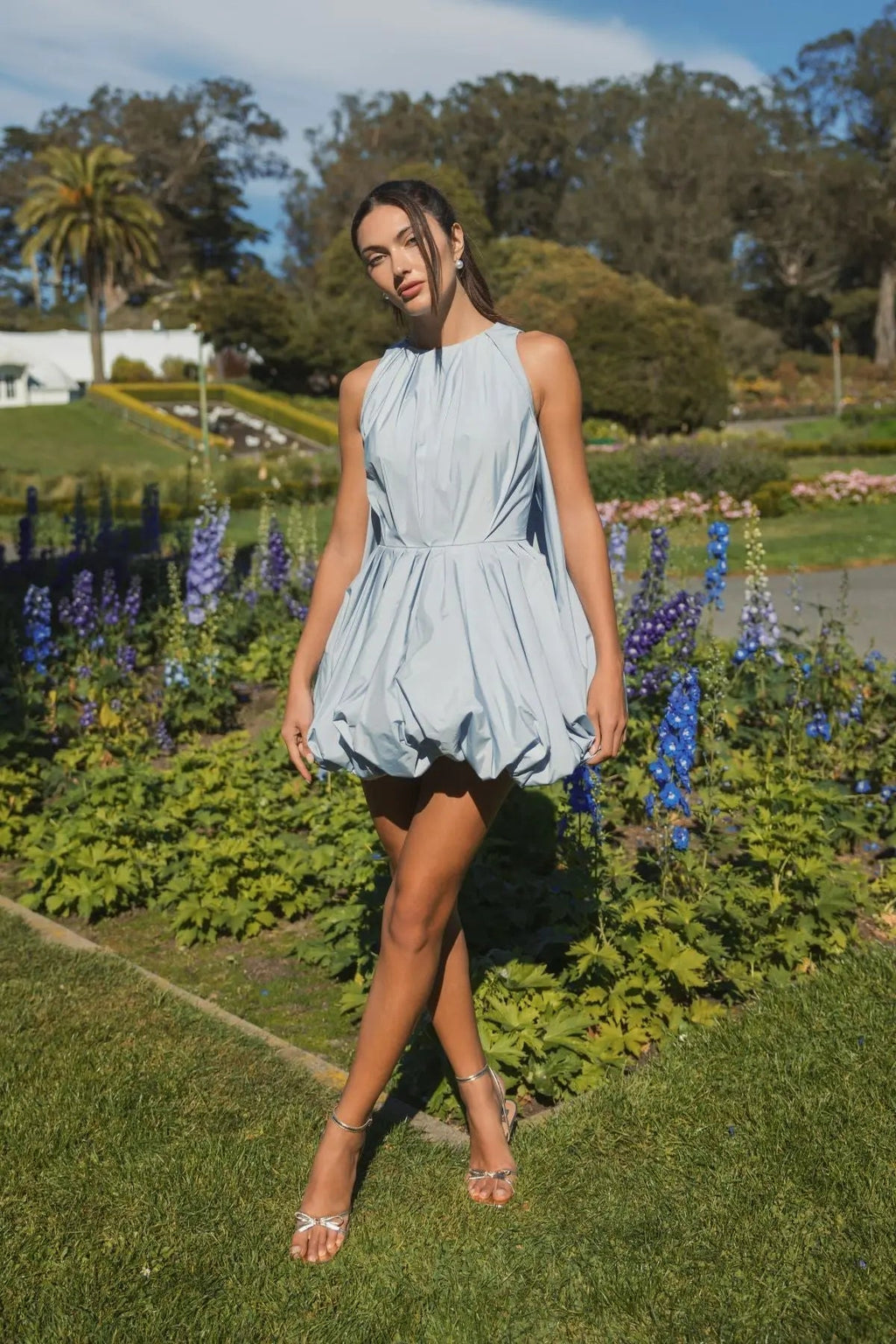 Women's Blue Mini Dress Sleeveless - Blue Ruched