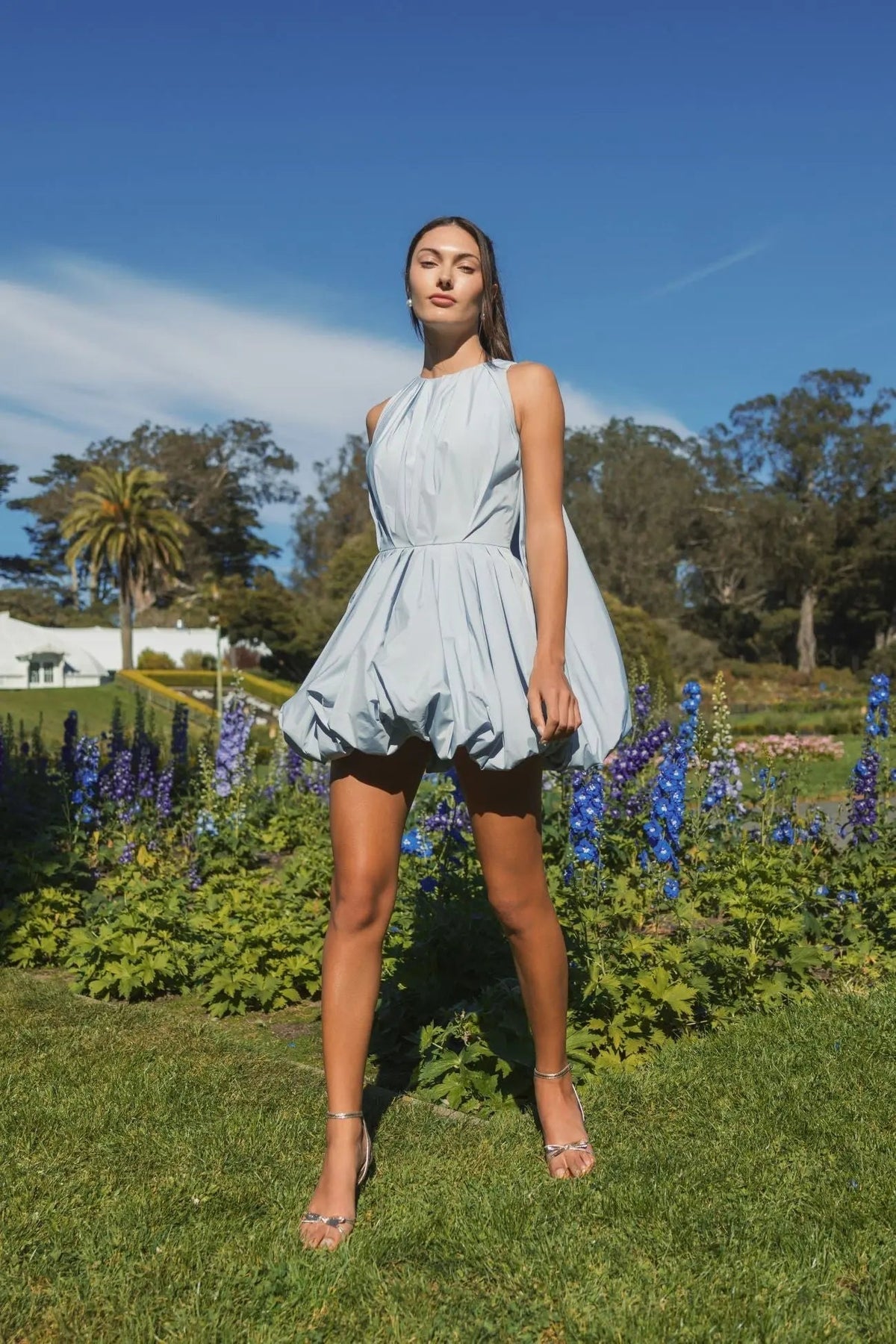 Women's Blue Mini Dress Sleeveless - Blue Ruched