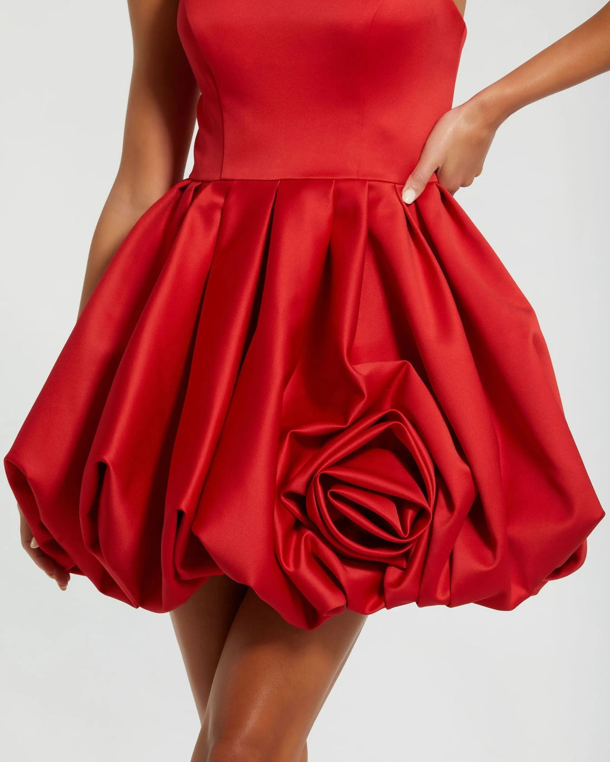 Women's Red Mini Dress Strapless - Red Satin Floral