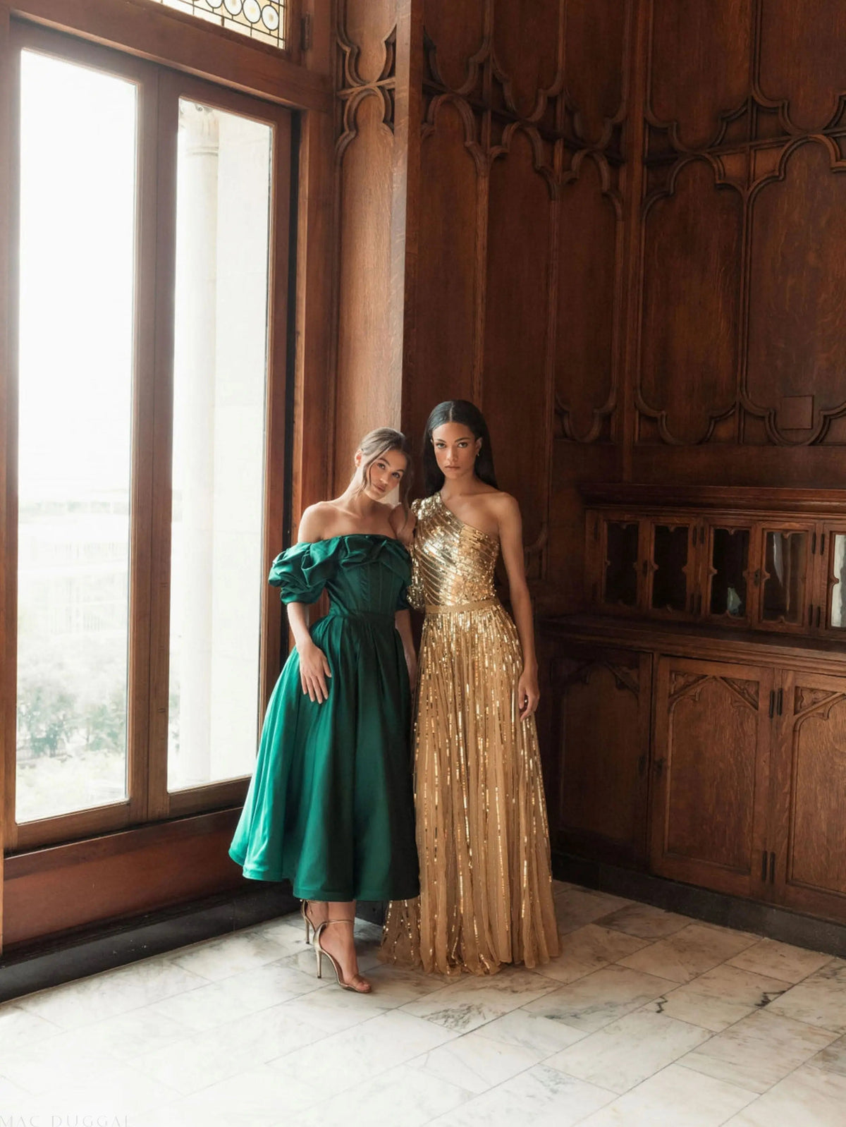 Women's Green Dress - Green Satin Ruffle
