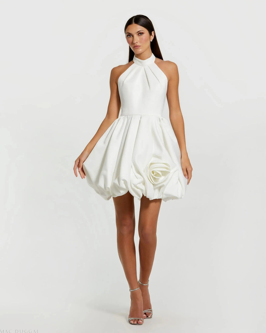 Women's White Mini Dress Satin Halter