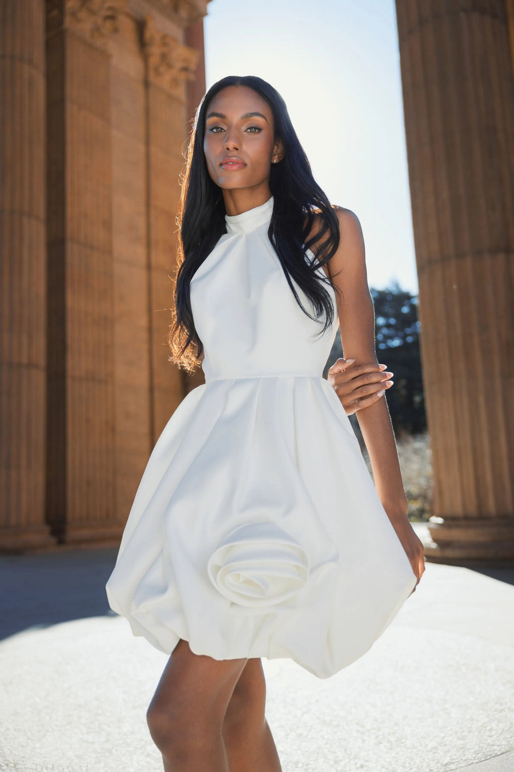 Women's White Mini Dress Satin Halter
