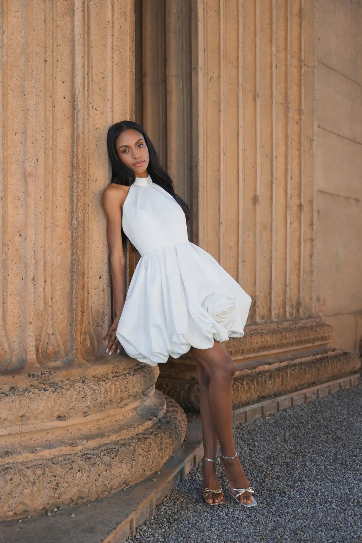 Women's White Mini Dress Satin Halter