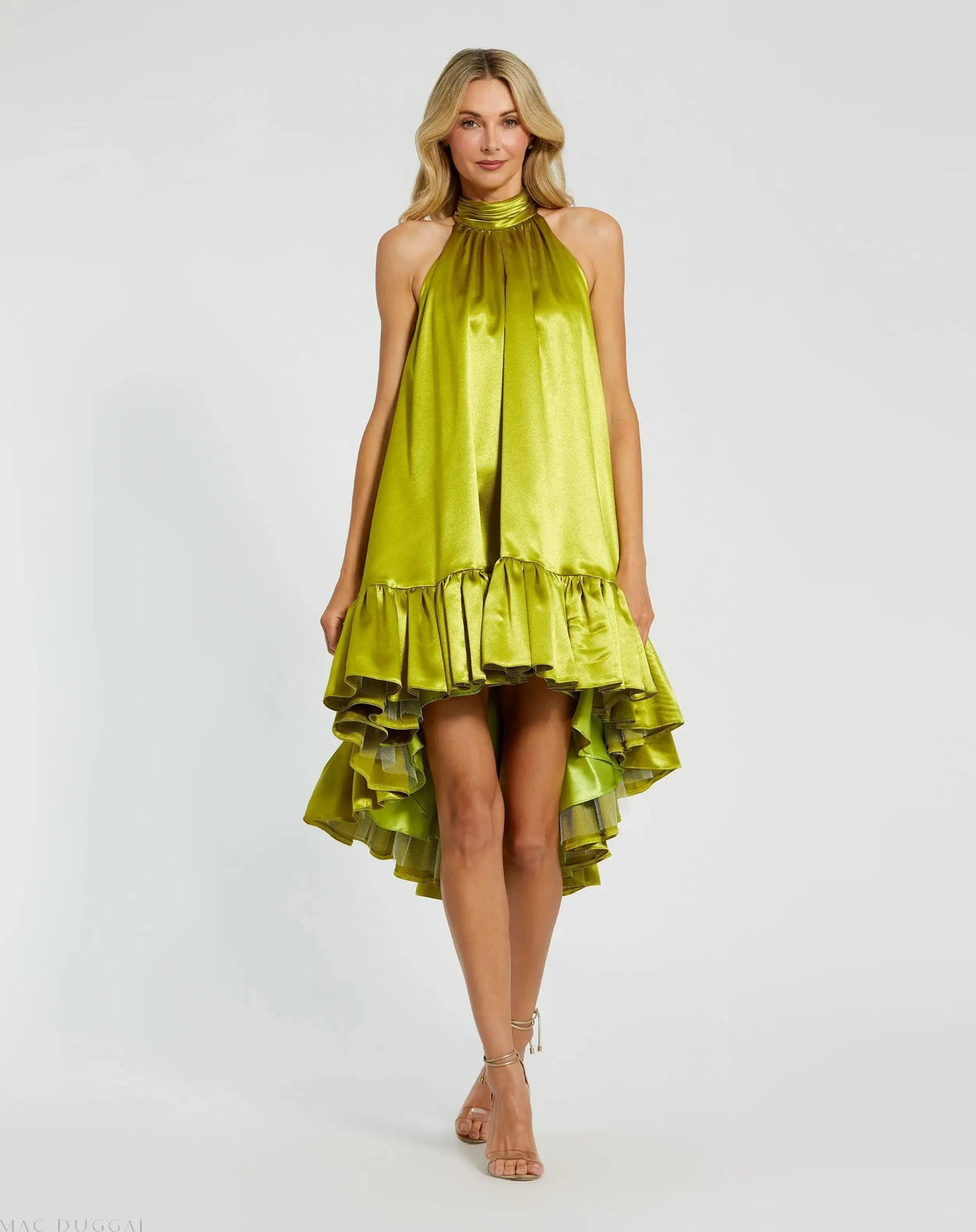 Women's Green Mini Dress Satin