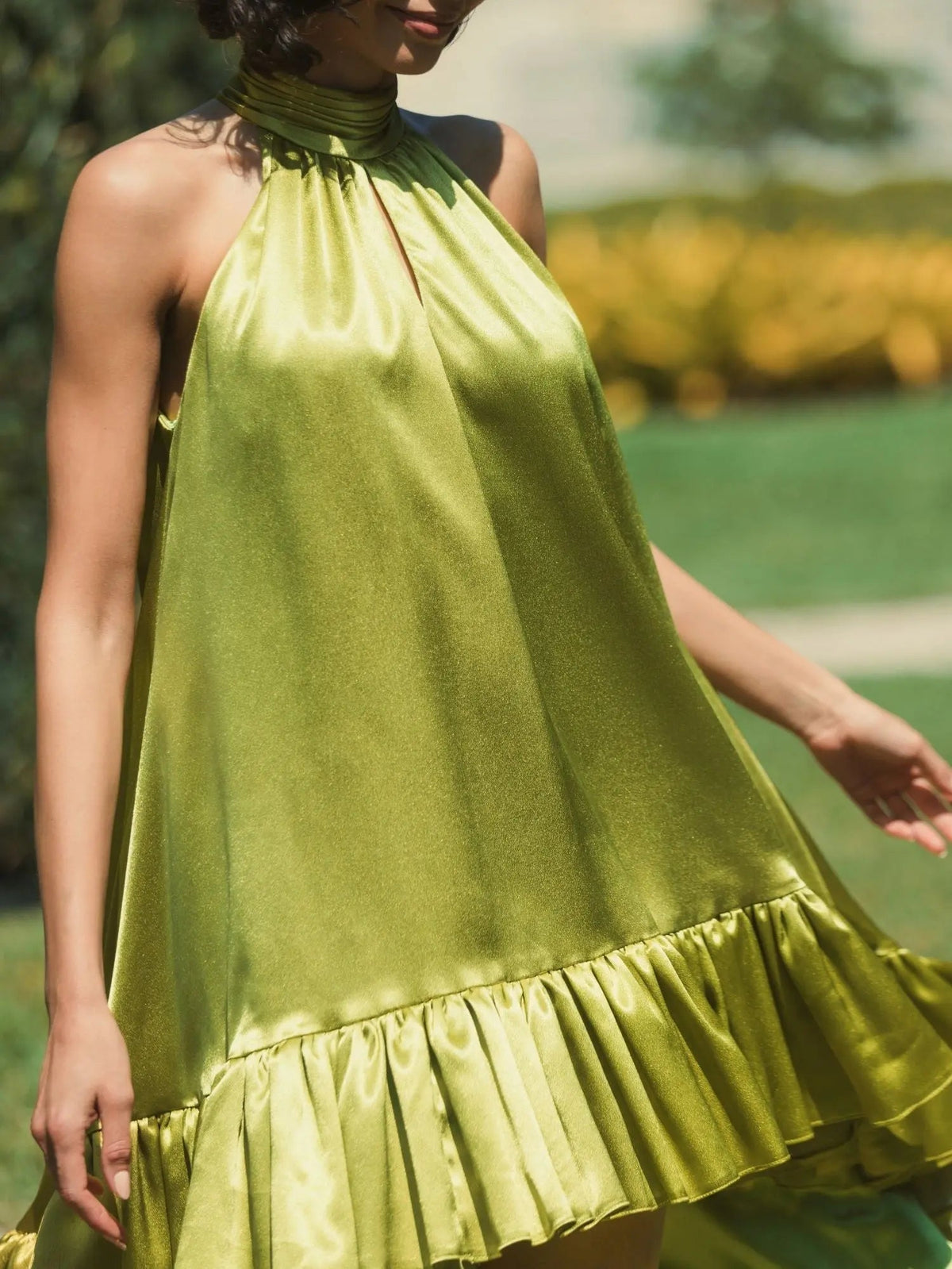 Women's Green Mini Dress Satin