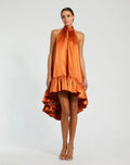 Women's Orange Mini Dress Satin