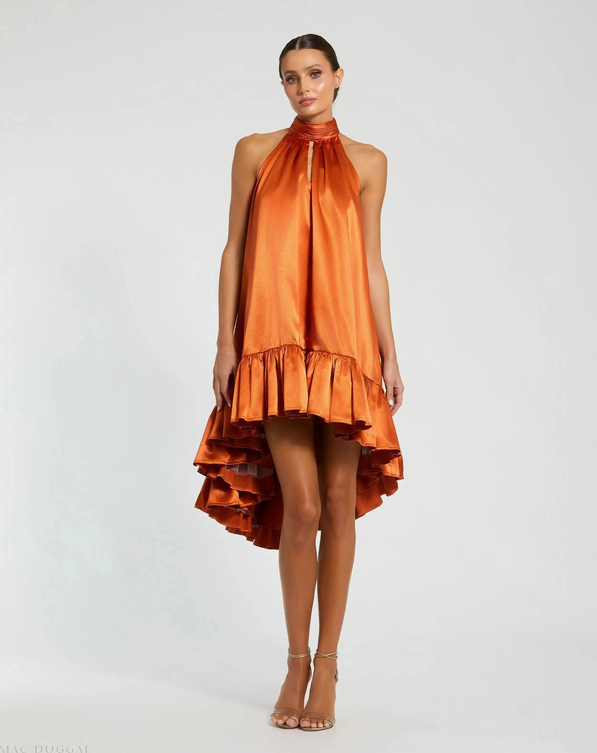 Women's Orange Mini Dress Satin