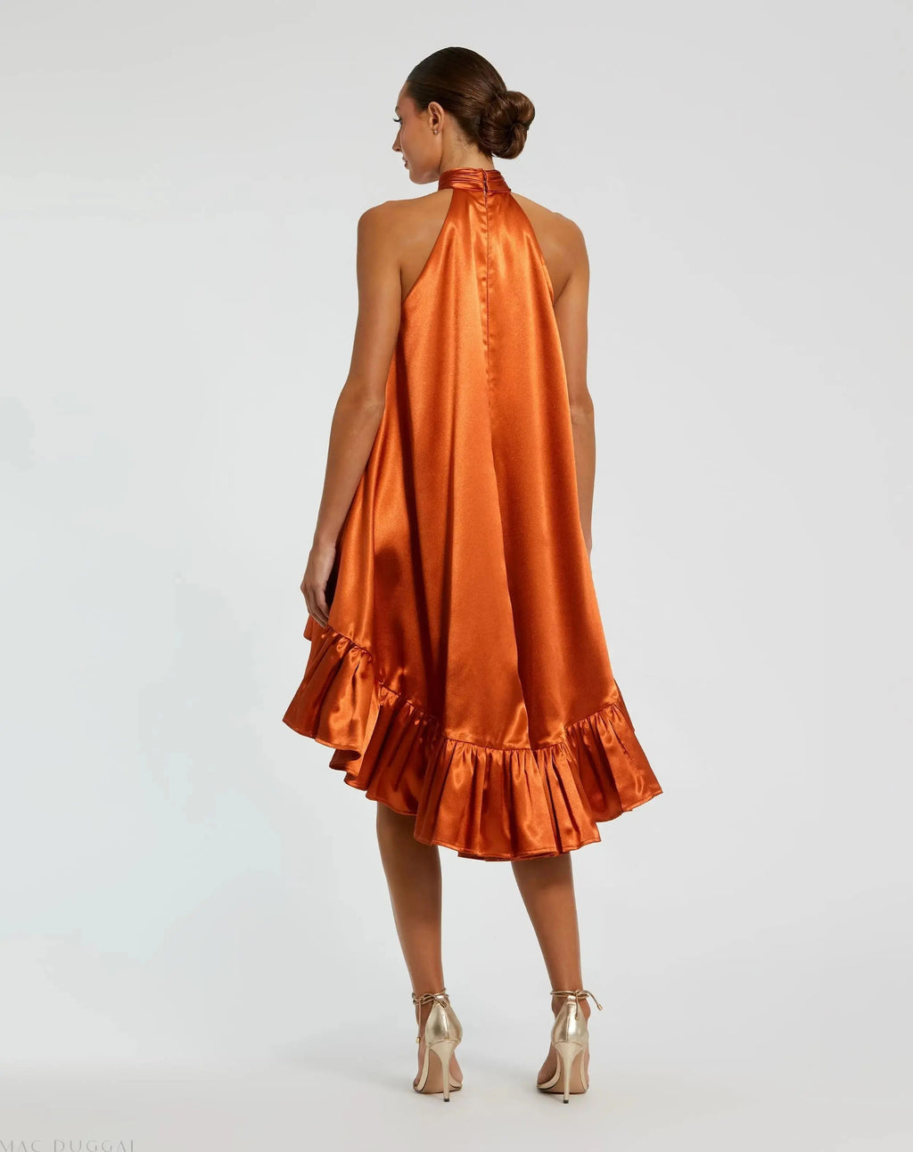 Women's Orange Mini Dress Satin