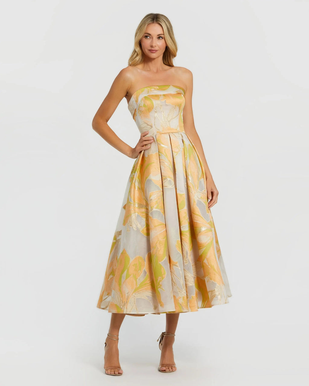 Women's Beige Midi Dress Strapless