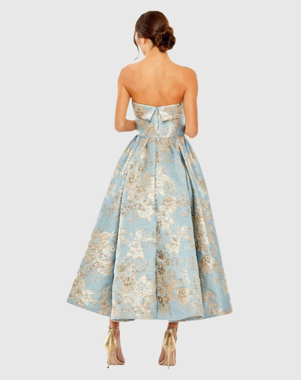Women's Blue Midi Dress Strapless - Black Floral