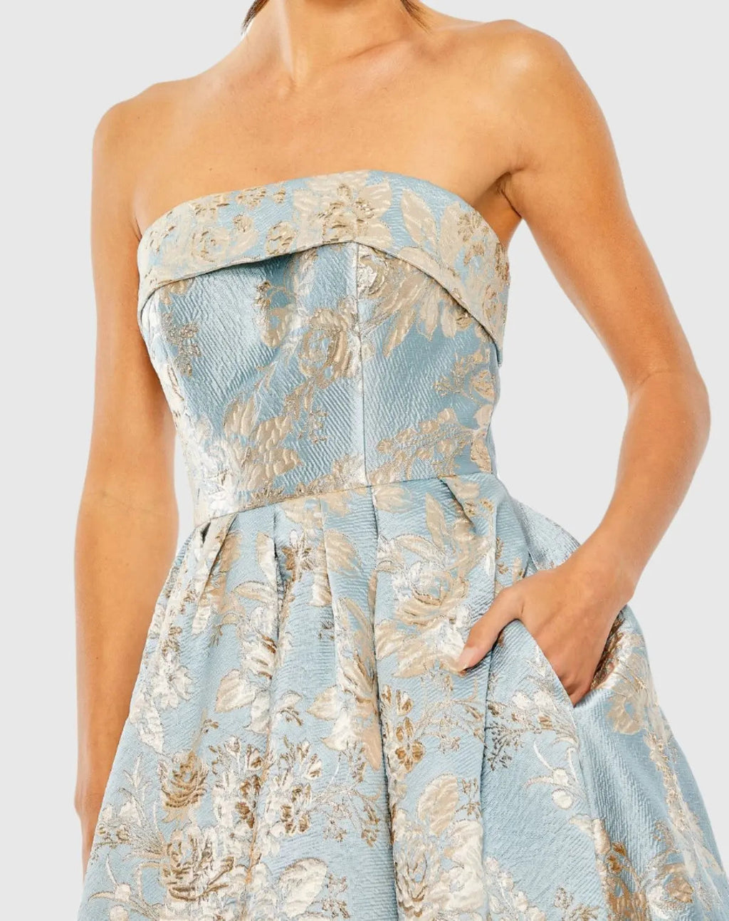 Women's Blue Midi Dress Strapless - Black Floral