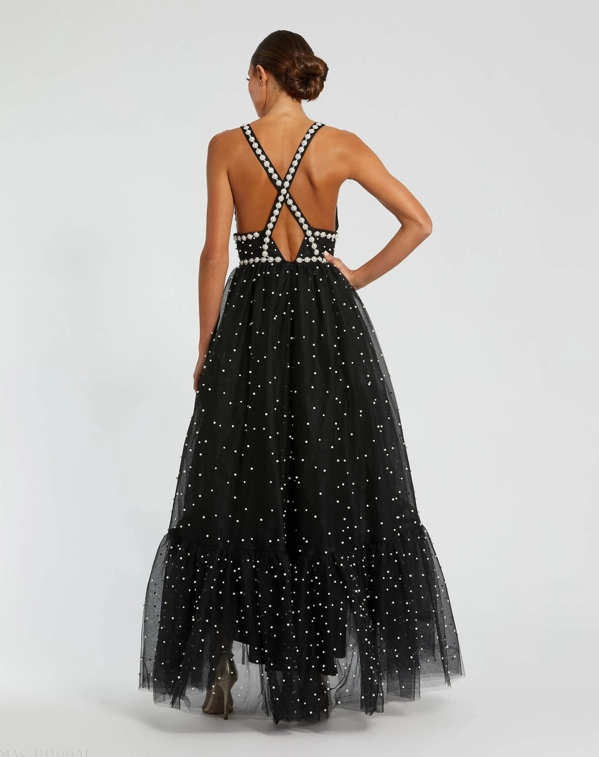 Women's Black Dress - Black Ruffle Mesh