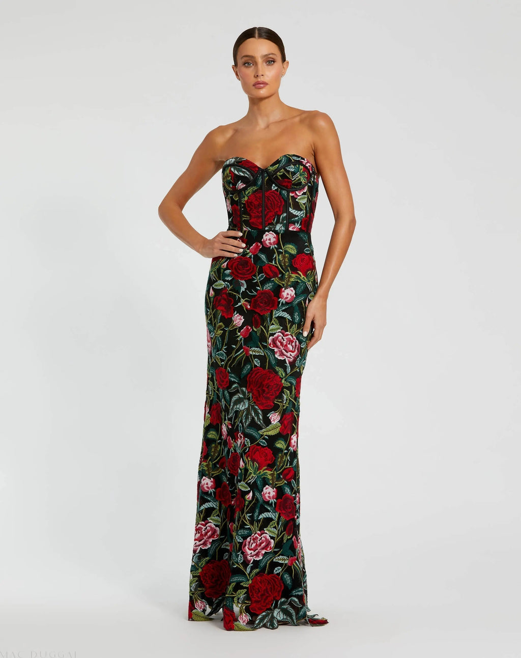 Women's Black Dress Floral - Black Strapless