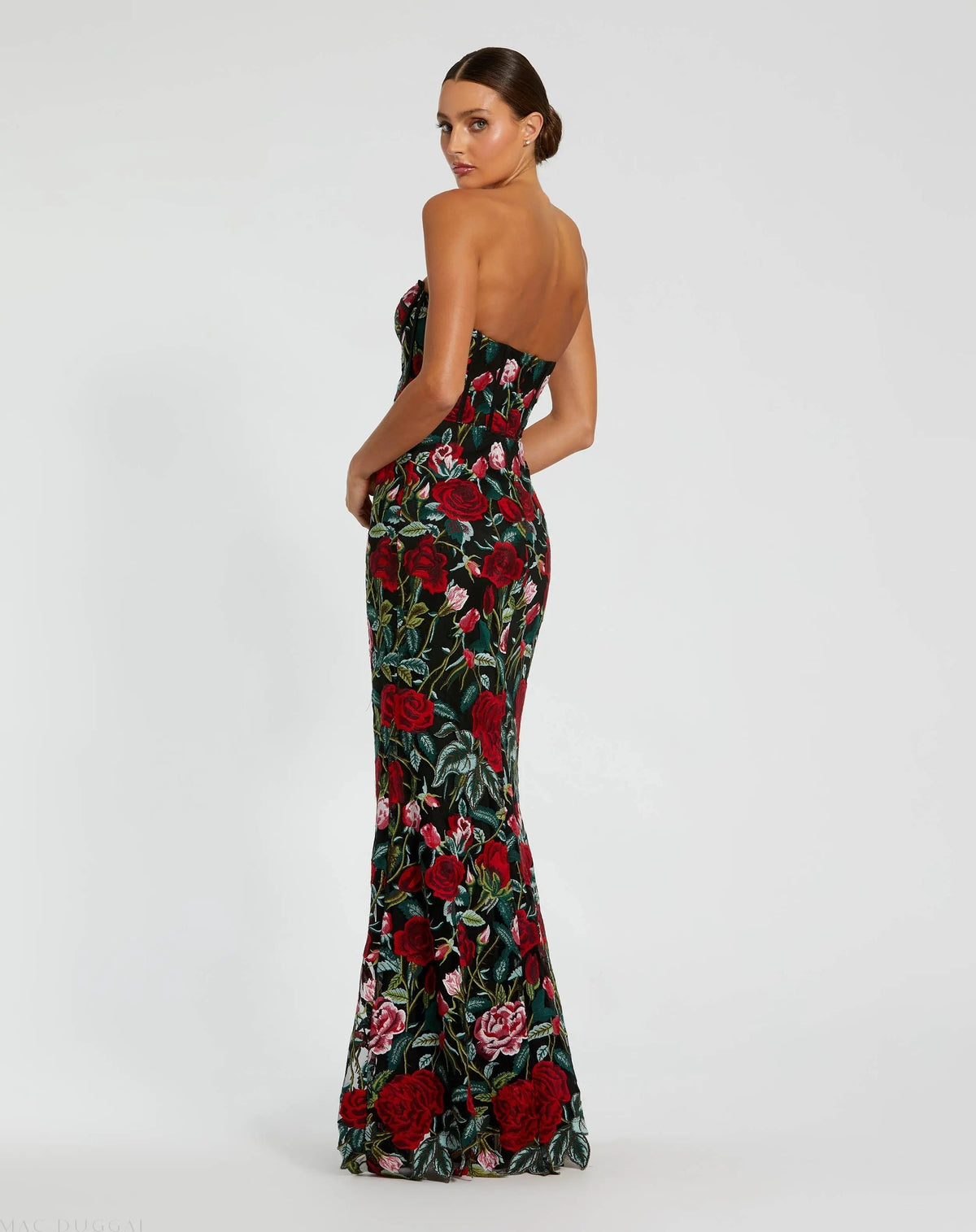 Women's Black Dress Floral - Black Strapless