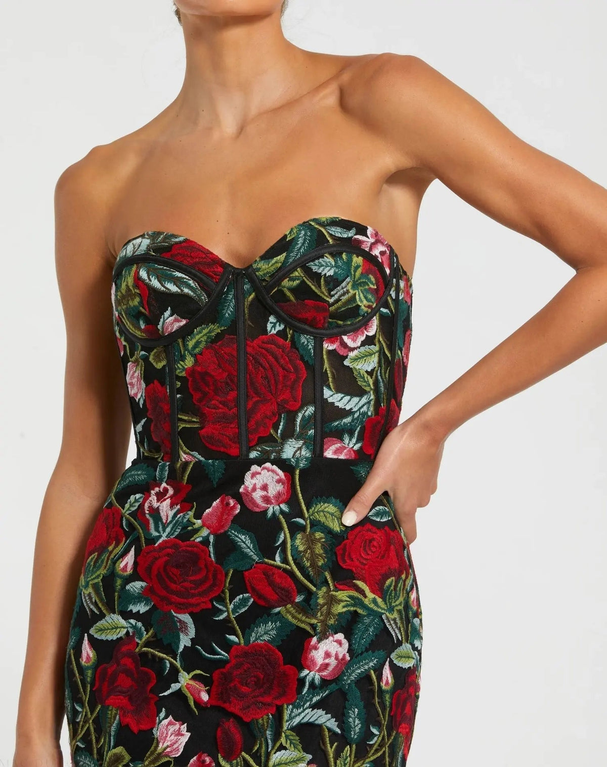 Women's Black Dress Floral - Black Strapless