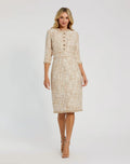 Women's Beige Midi Dress - Beige Sequin Floral