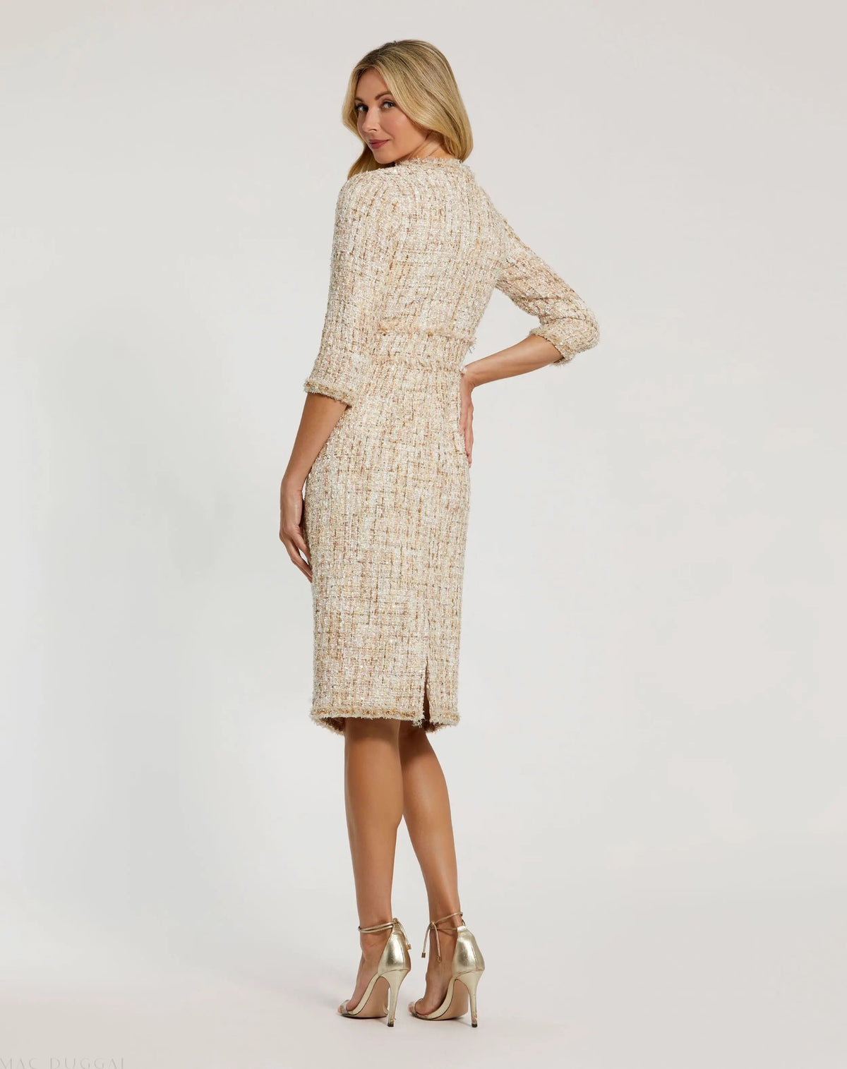 Women's Beige Midi Dress - Beige Sequin Floral