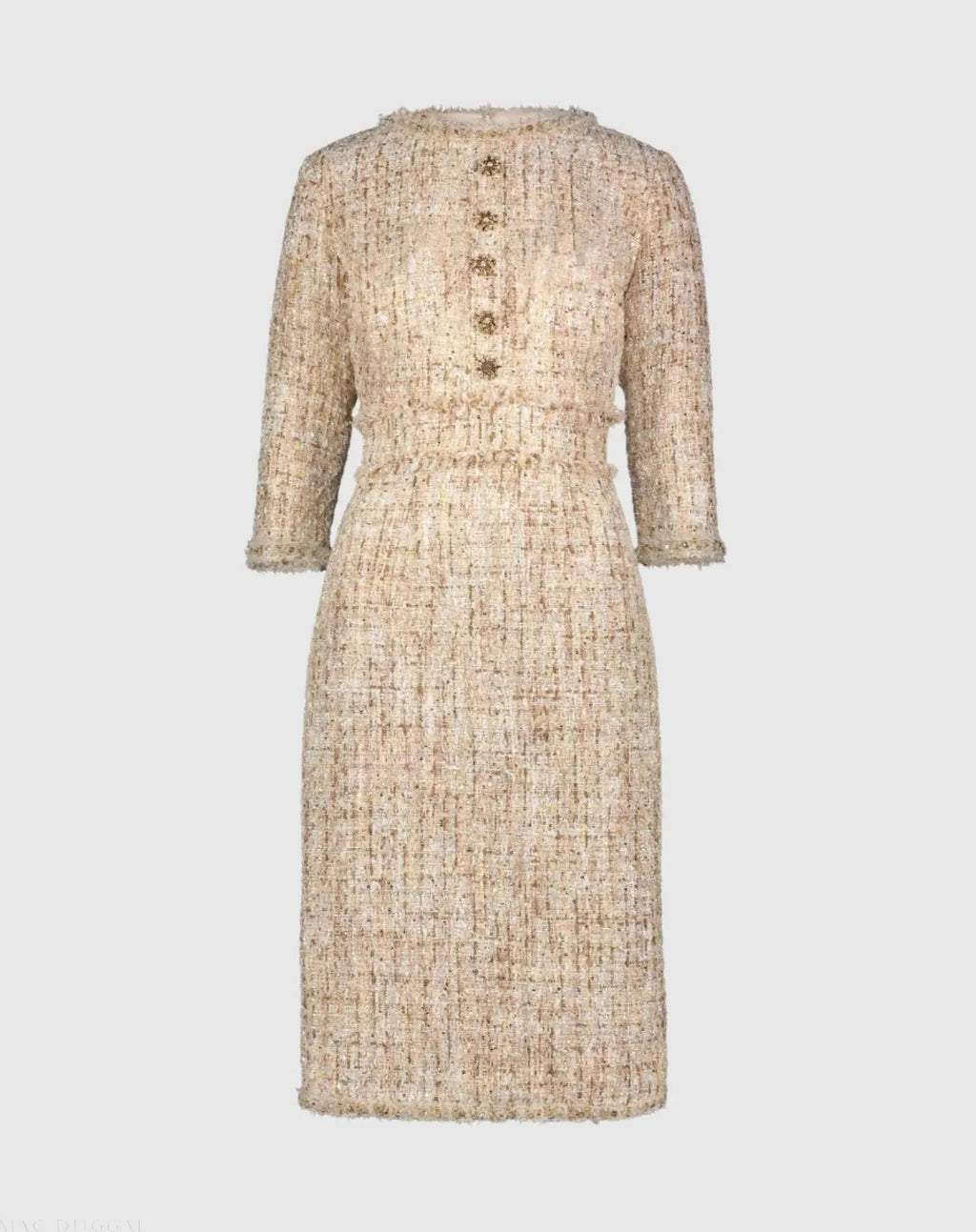 Women's Beige Midi Dress - Beige Sequin Floral