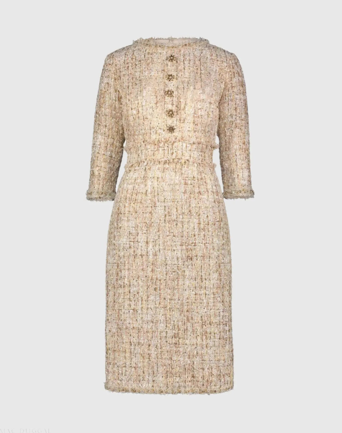 Women's Beige Midi Dress - Beige Sequin Floral