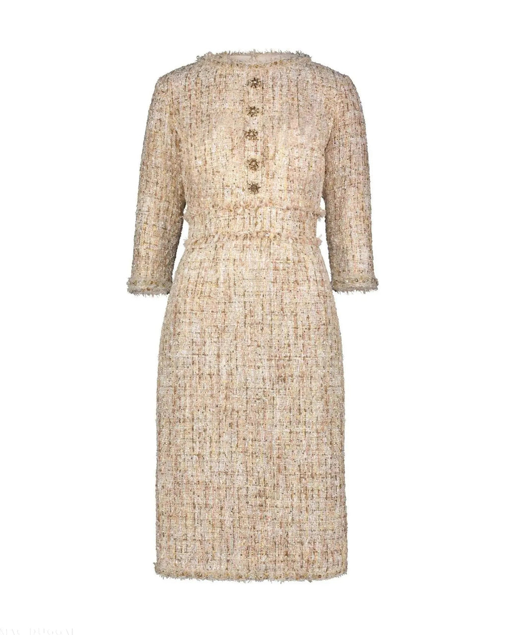 Women's Beige Midi Dress - Beige Sequin Floral