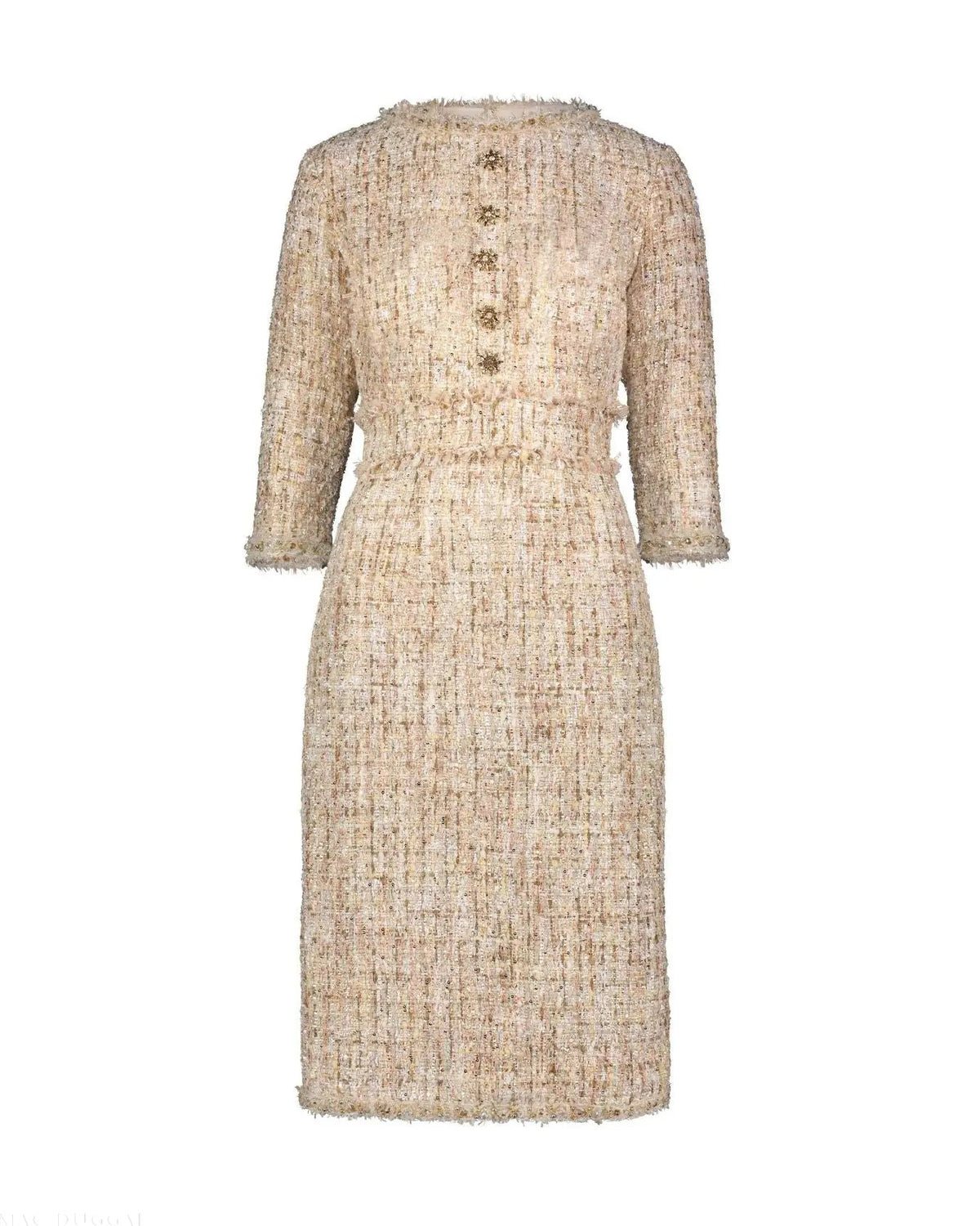 Women's Beige Midi Dress - Beige Sequin Floral