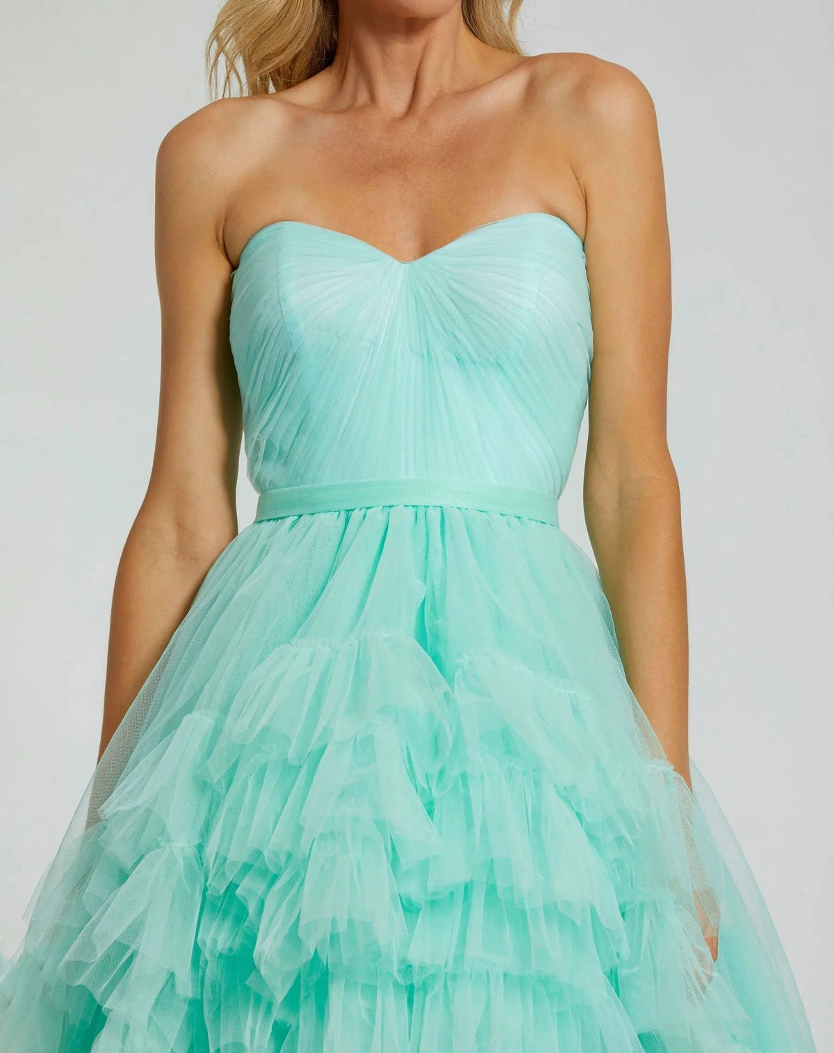 Women's Green Dress Strapless Ruched - Green Ruffle