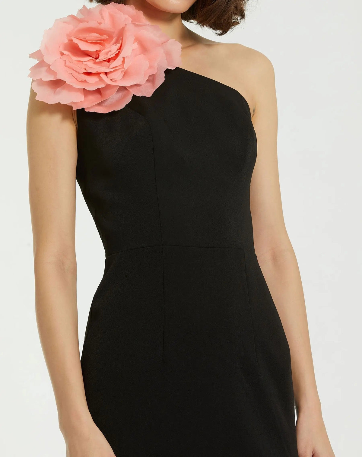 Women's Black Midi Dress One Shoulder - Black Lace One-Shoulder