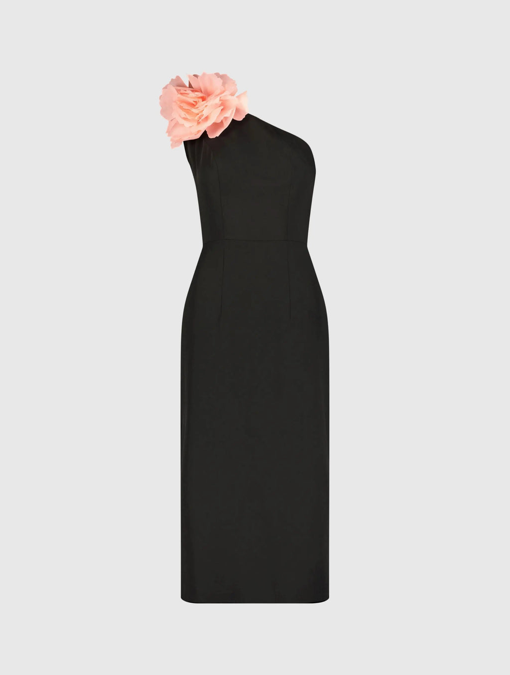 Women's Black Midi Dress One Shoulder - Black Lace One-Shoulder