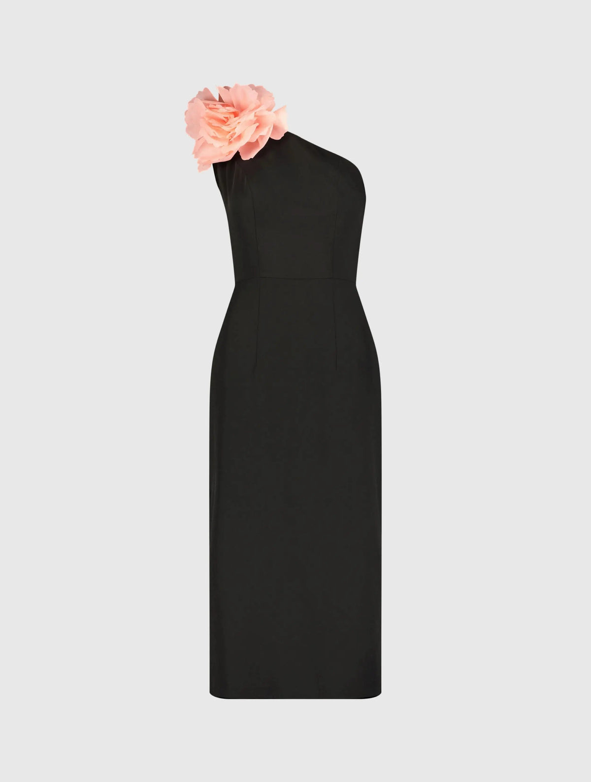 Women's Black Midi Dress One Shoulder - Black Lace One-Shoulder