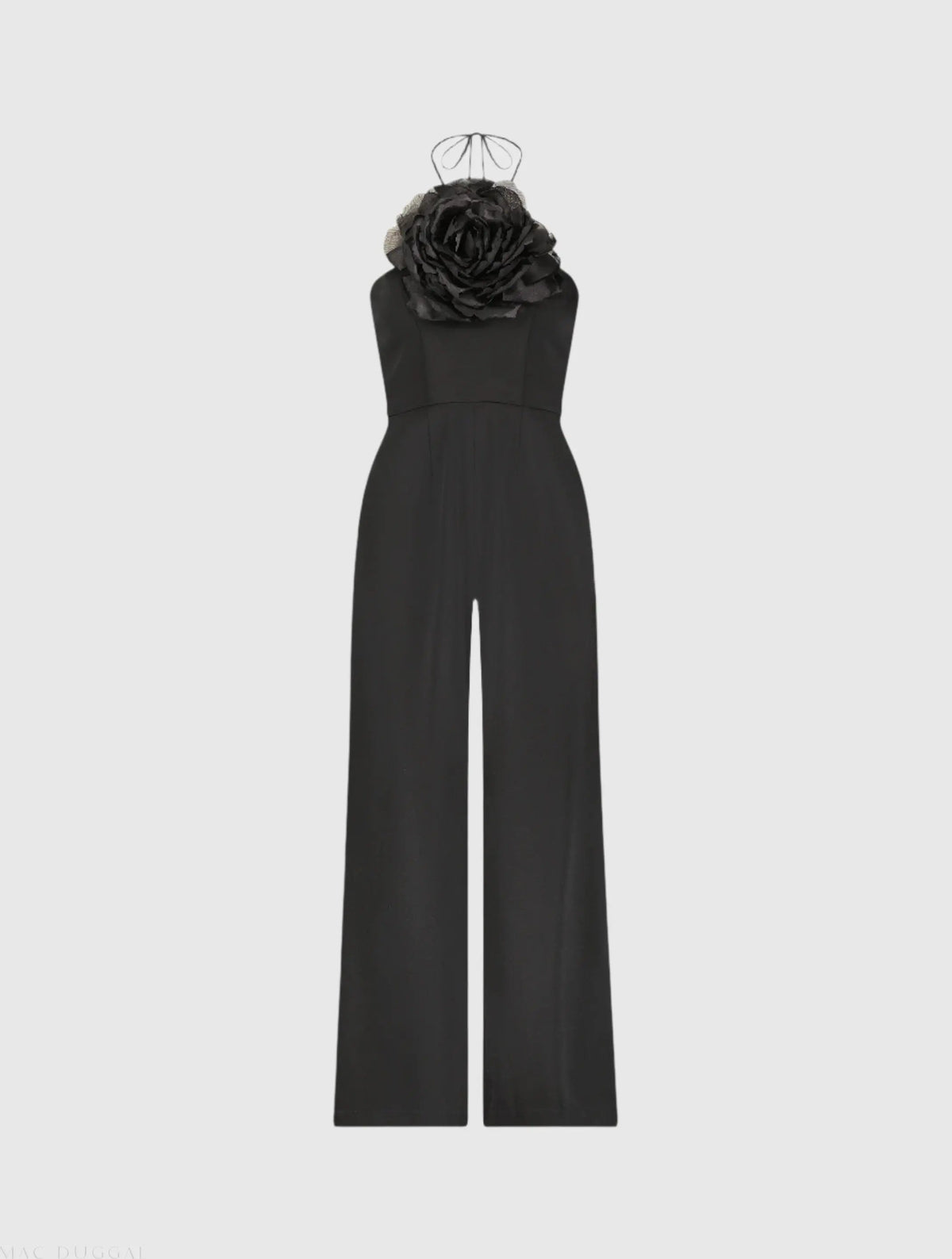 Women's Black Crepe Halter Neck Jumpsuit With Flower
