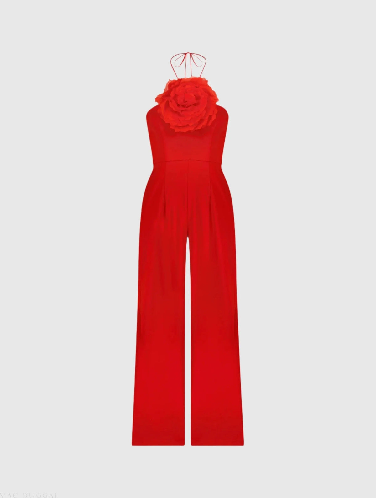 Women's Red Halter Neck Crepe Jumpsuit With Flower