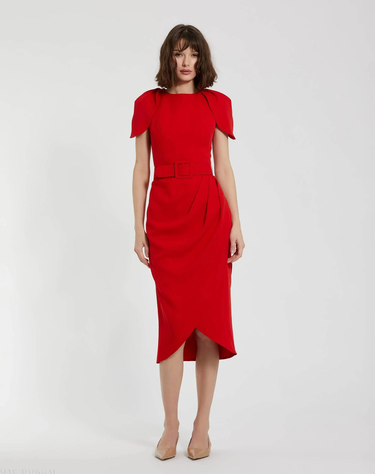 Women's Red Midi Dress - Belt Copy