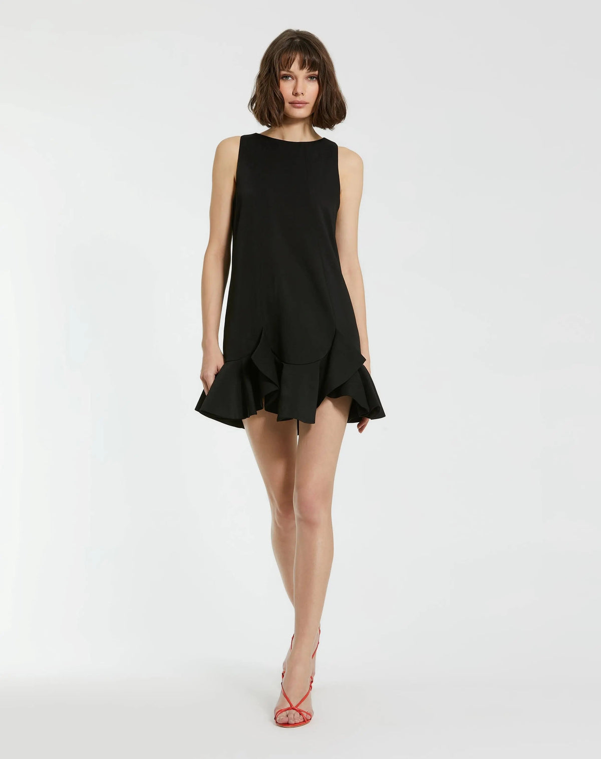 Women's Black Mini Dress Sleeveless - Black Ruffle