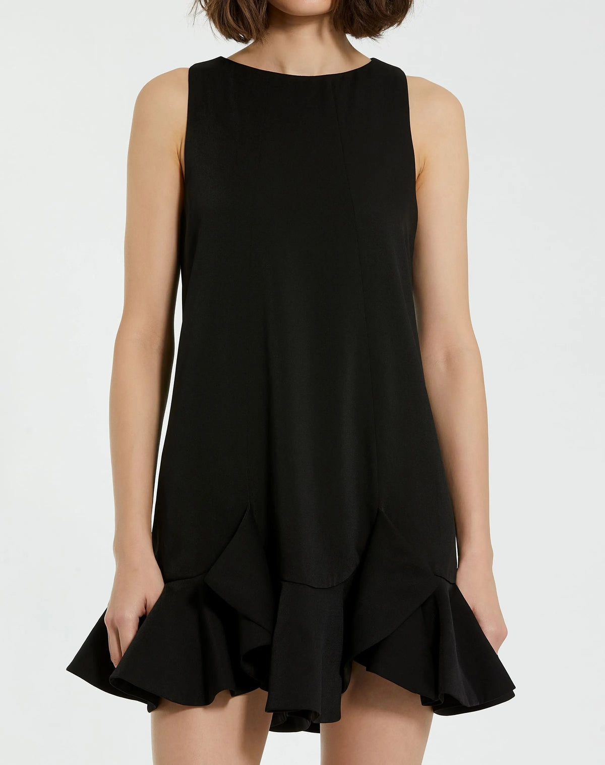 Women's Black Mini Dress Sleeveless - Black Ruffle