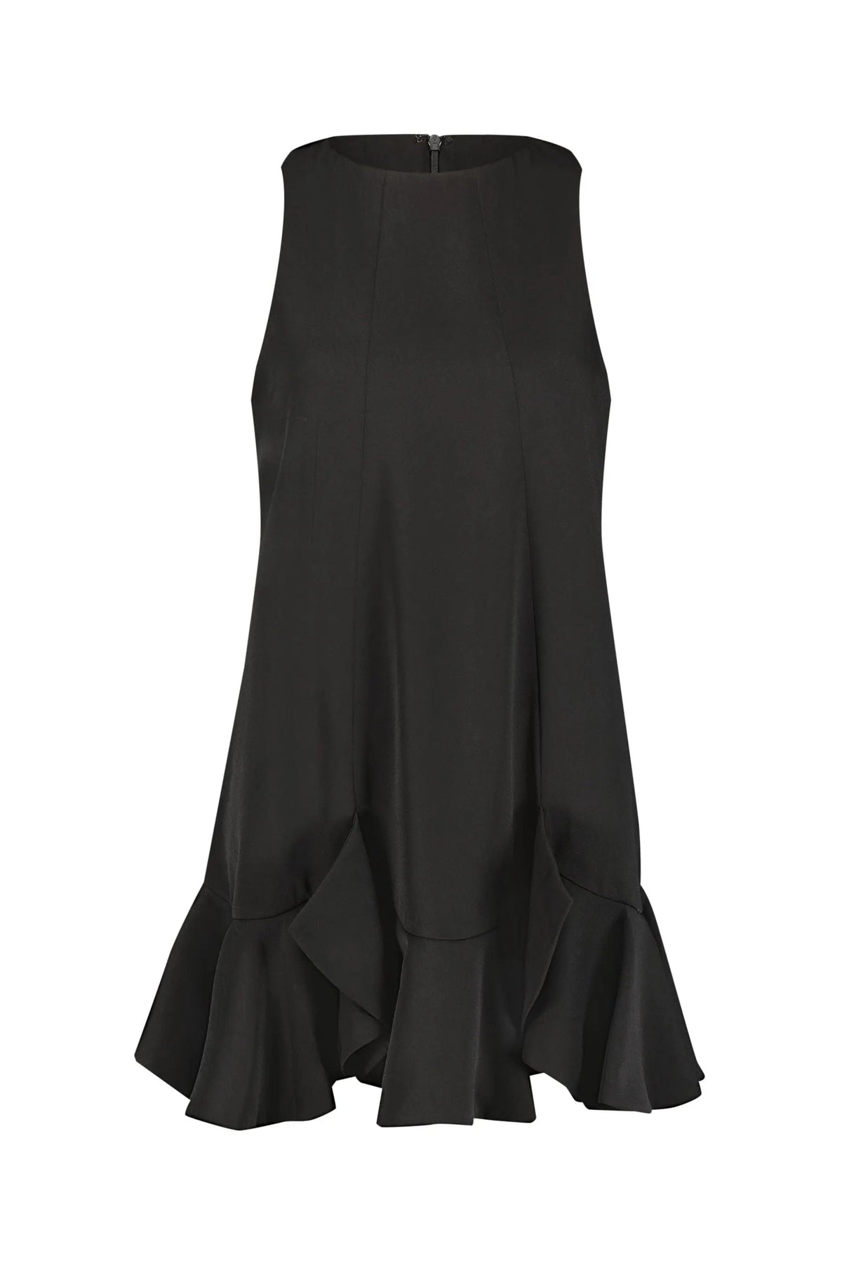 Women's Black Mini Dress Sleeveless - Black Ruffle