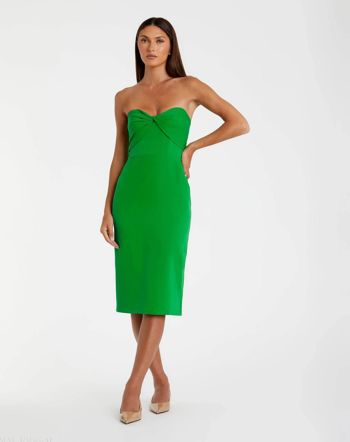 Women's Green Midi Dress Strapless - Green