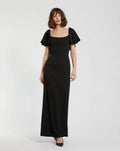Women's Black Maxi Dress - Black Ruffle