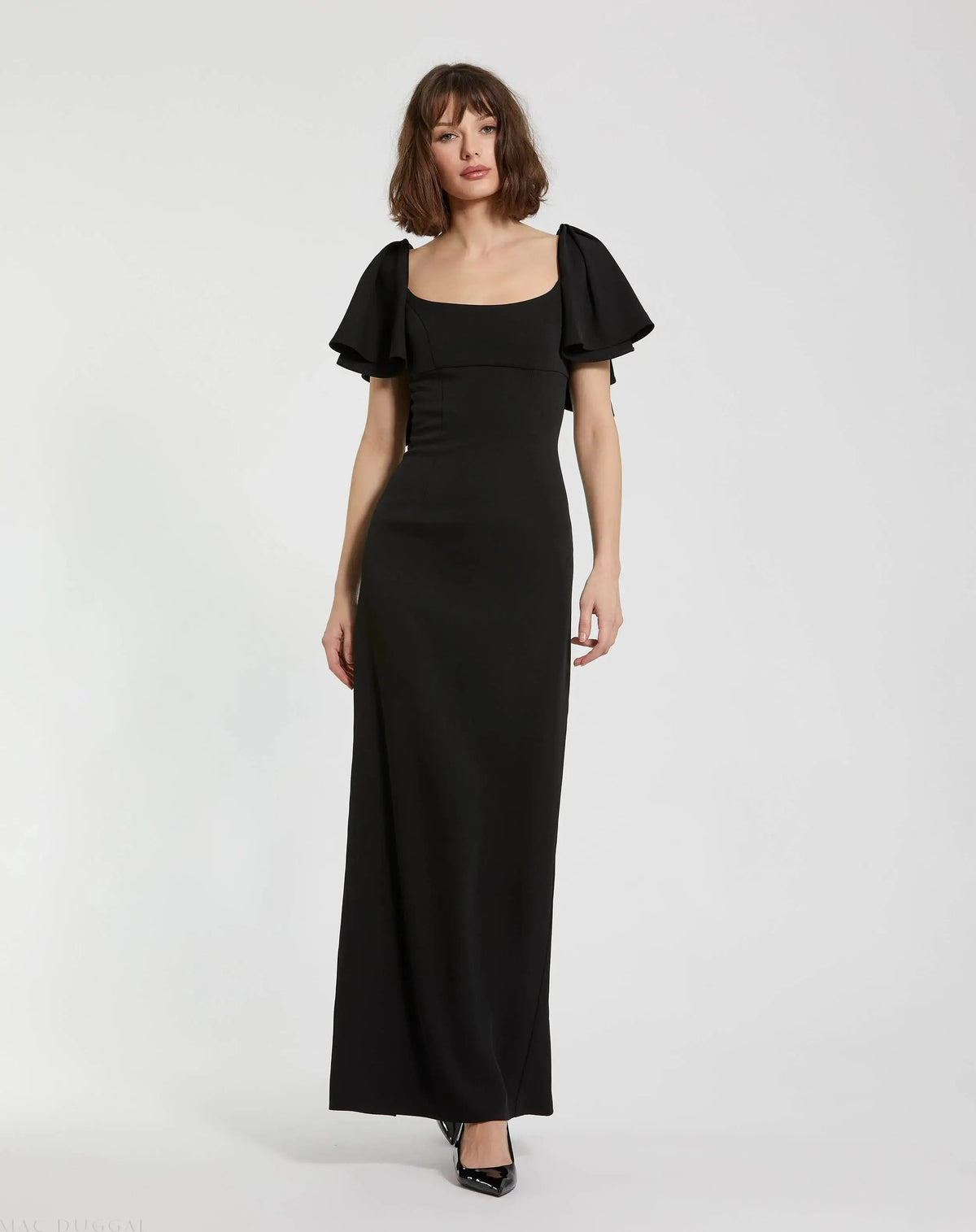 Women's Black Maxi Dress - Black Ruffle