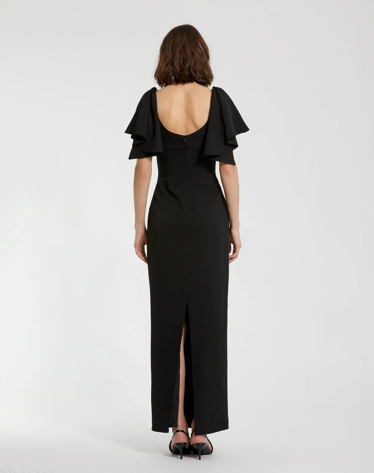Women's Black Maxi Dress - Black Ruffle