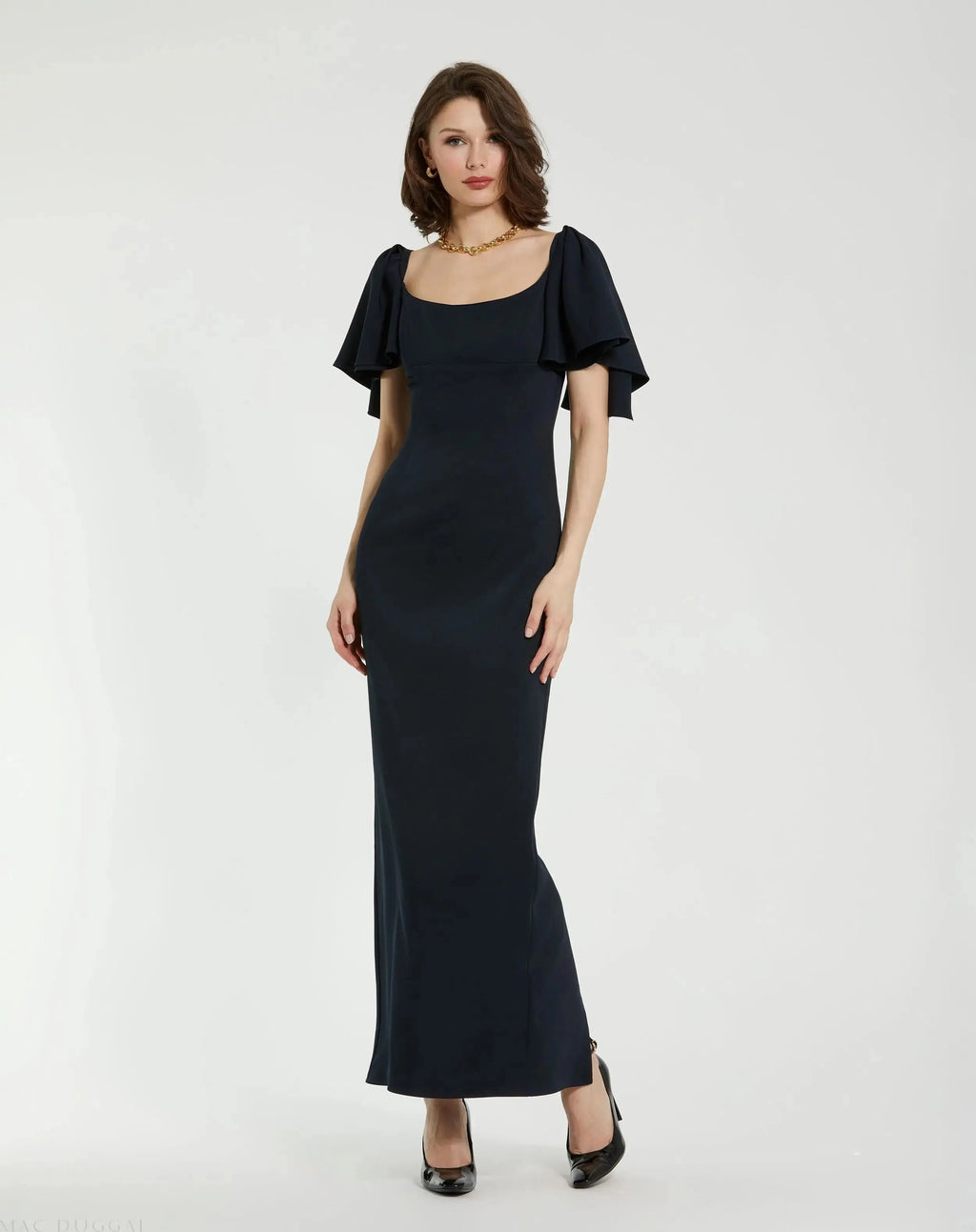 Women's Navy Dress - Black Ruffle