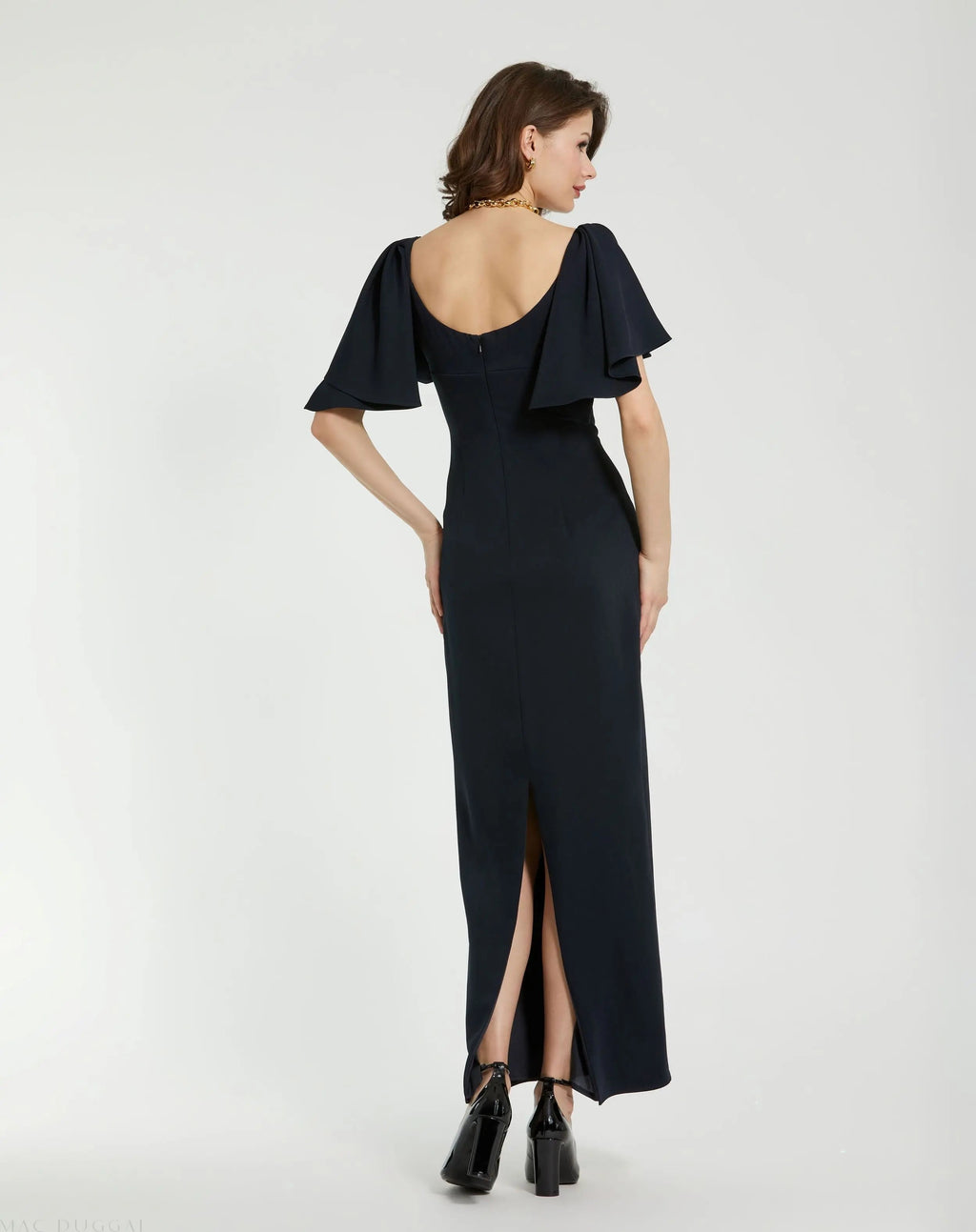 Women's Navy Dress - Black Ruffle