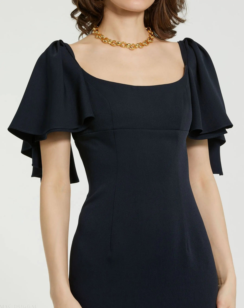 Women's Navy Dress - Black Ruffle