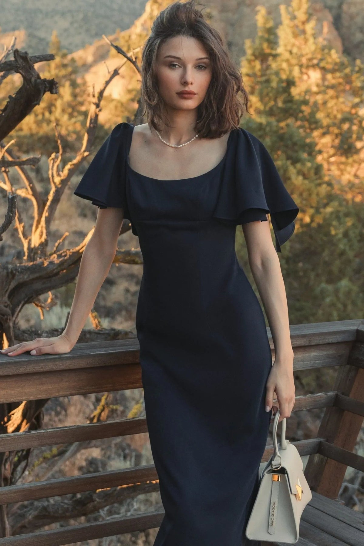Women's Navy Dress - Black Ruffle