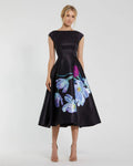 Women's Black Midi Dress Satin Floral