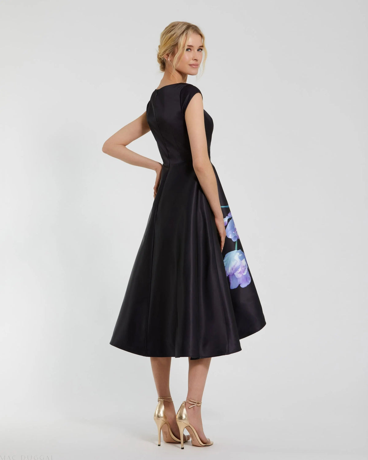 Women's Black Midi Dress Satin Floral