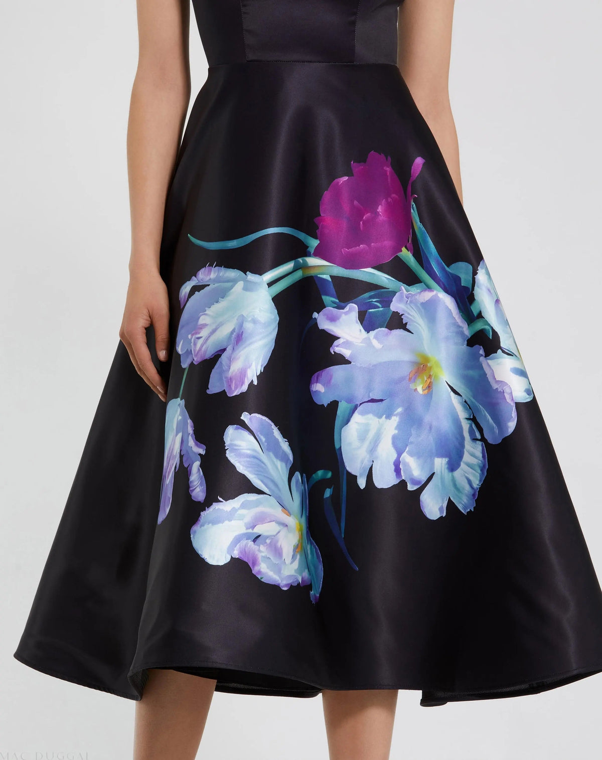 Women's Black Midi Dress Satin Floral