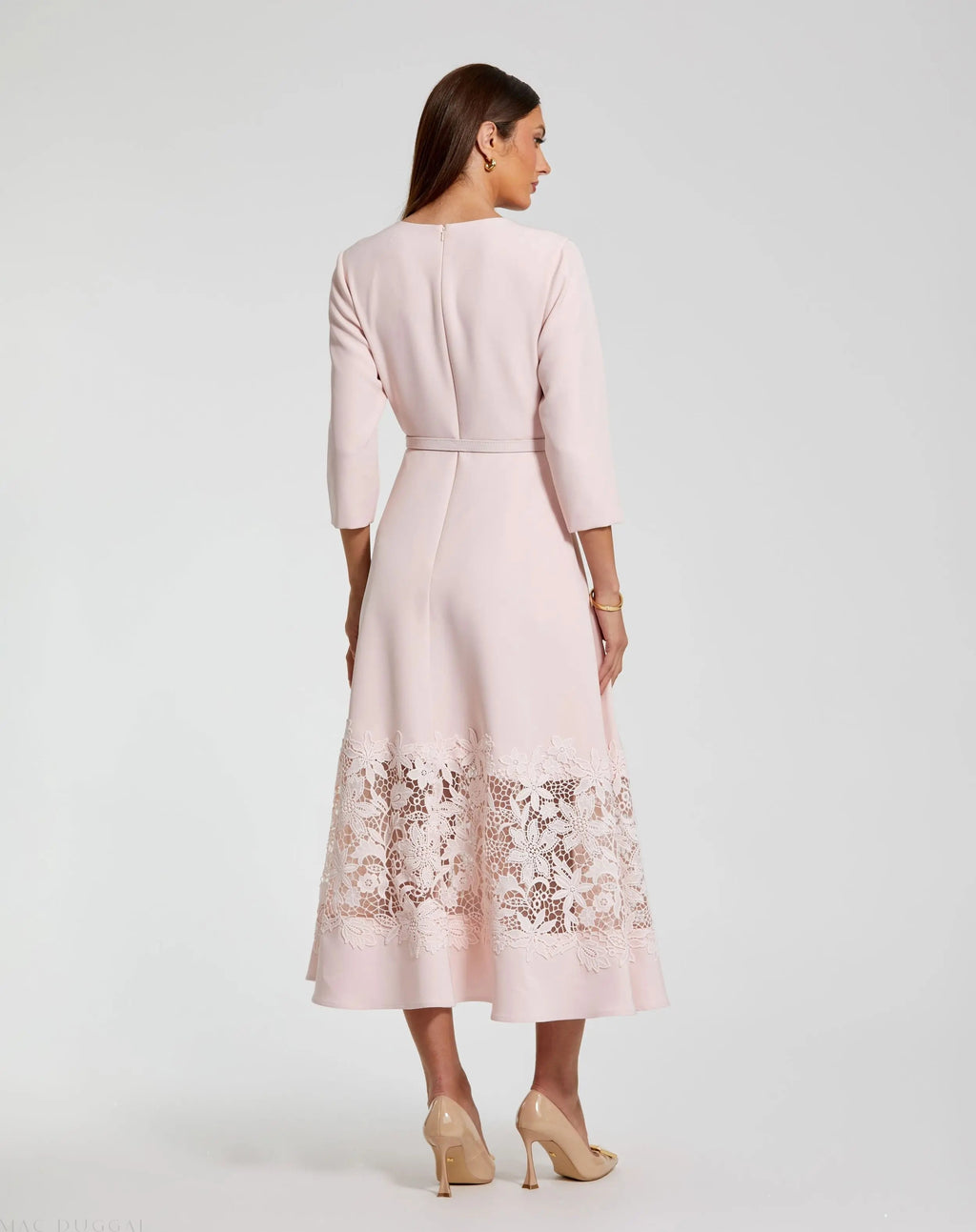 Women's Pink Midi Dress - Pink Lace